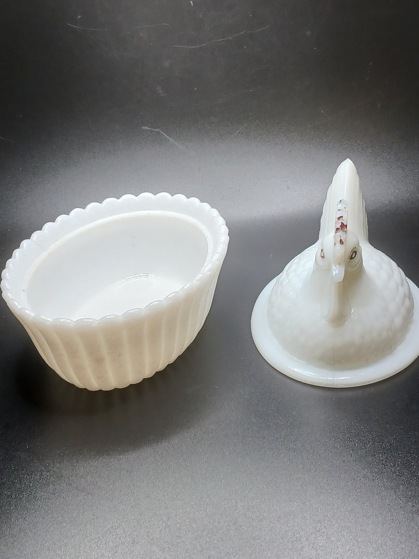 Glass, White Rooster on Nest