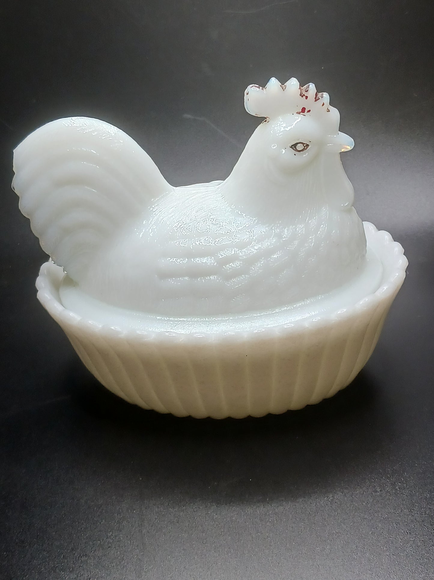 Glass, White Rooster on Nest