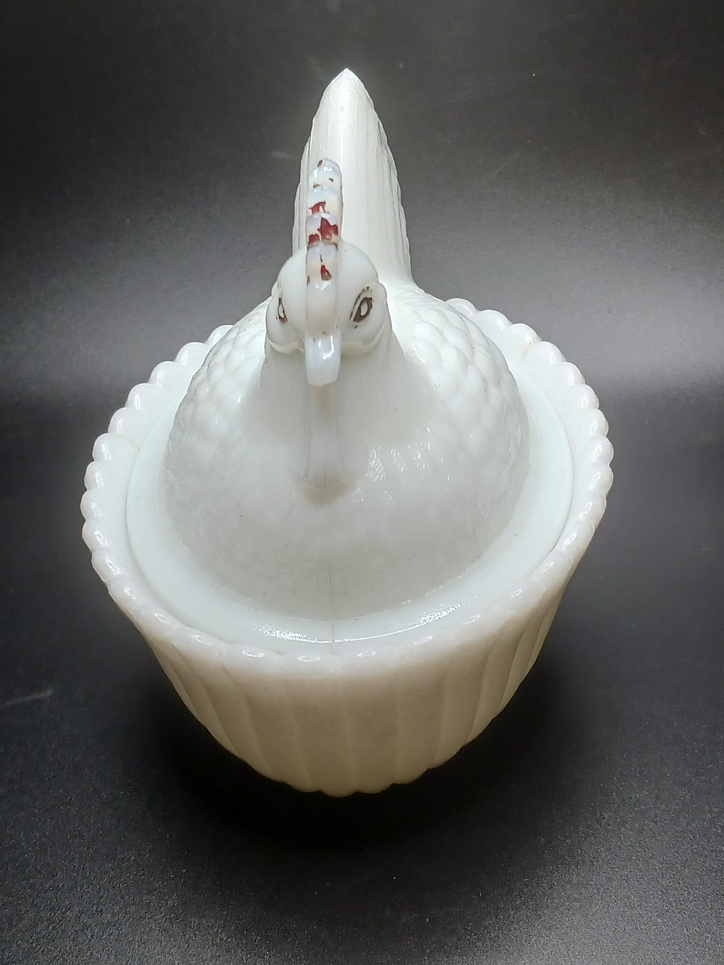 Glass, White Rooster on Nest