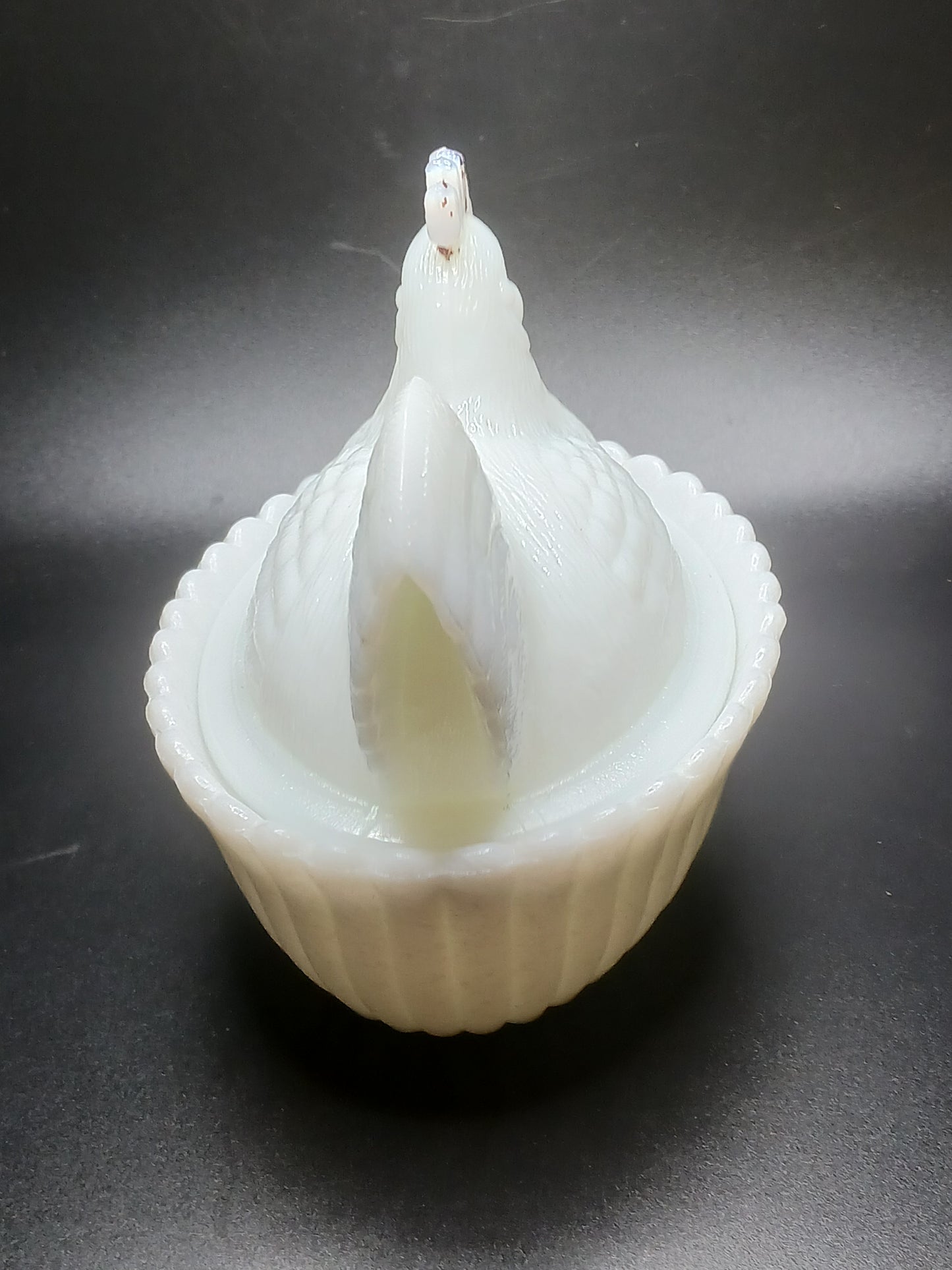 Glass, White Rooster on Nest