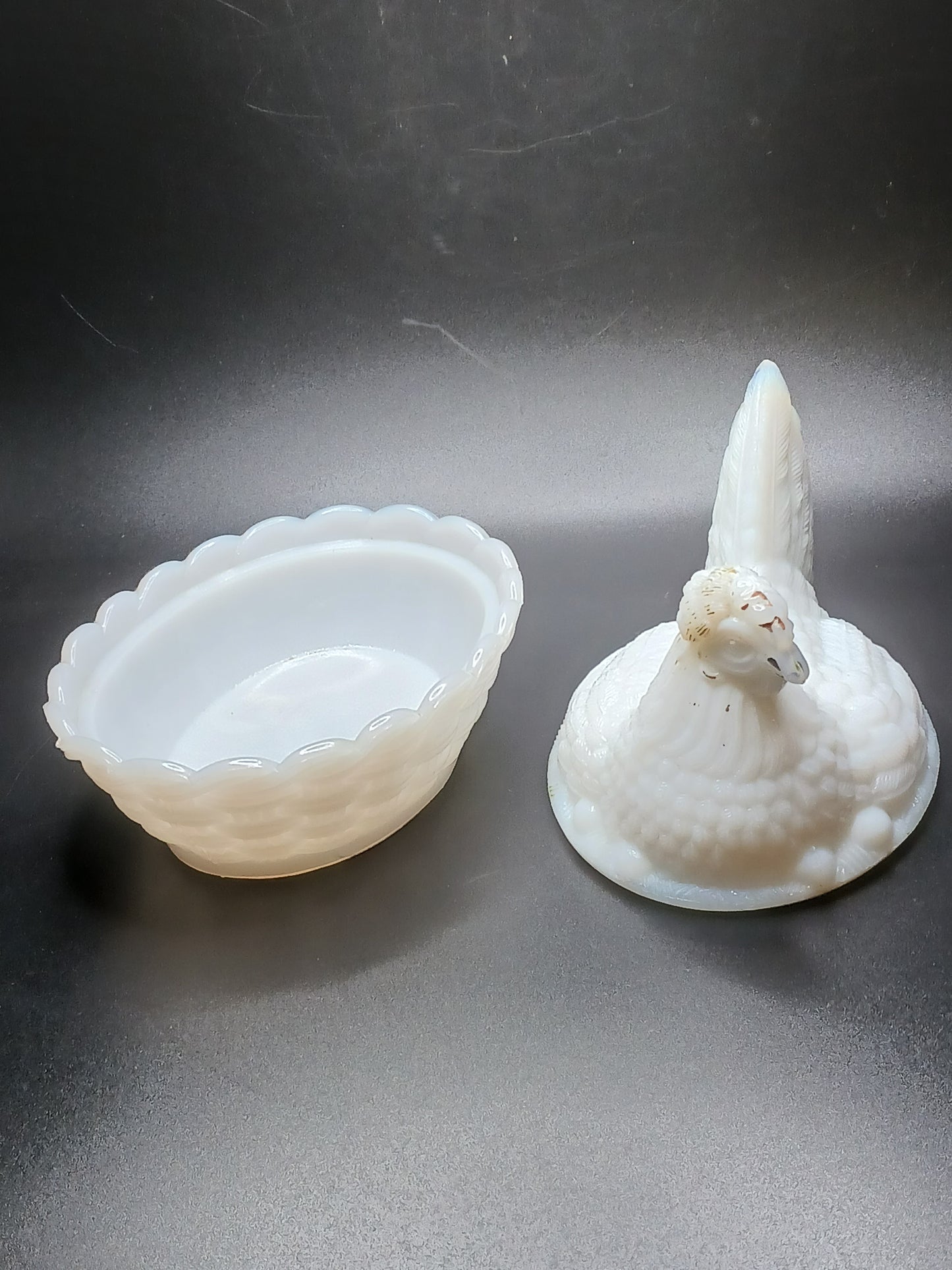 Glass, White Hen on Nest