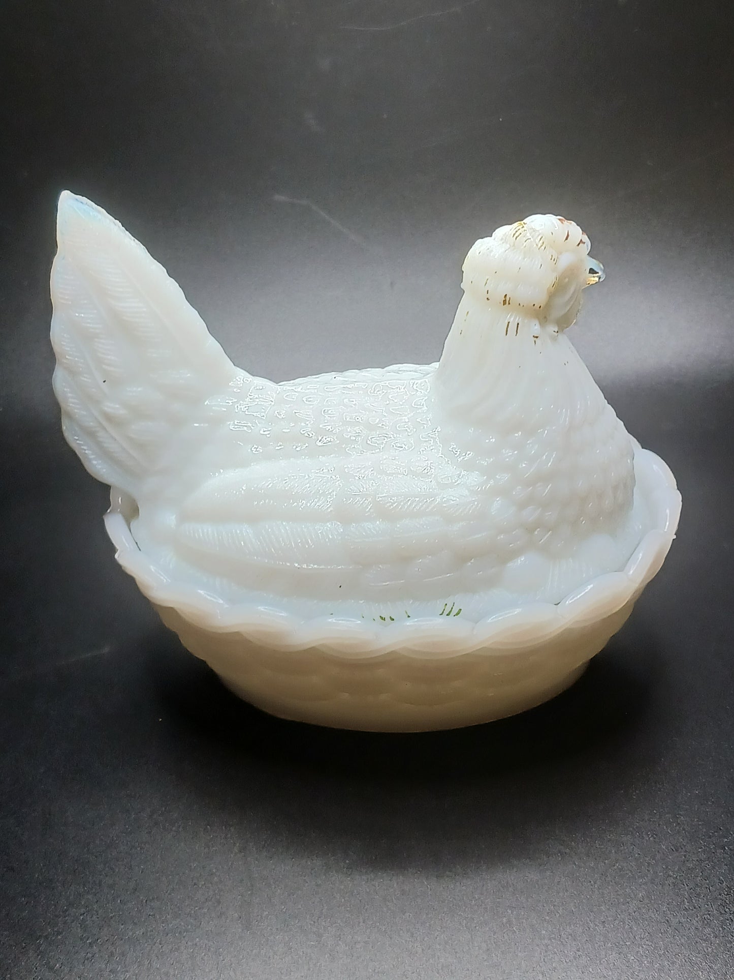 Glass, White Hen on Nest