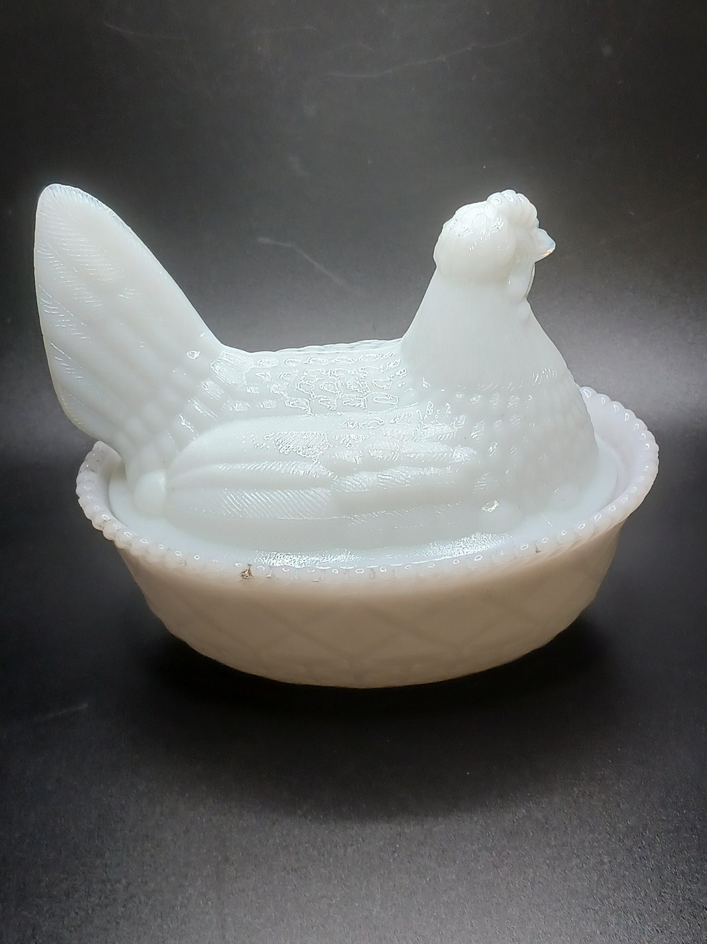 Glass, White Hen on Nest