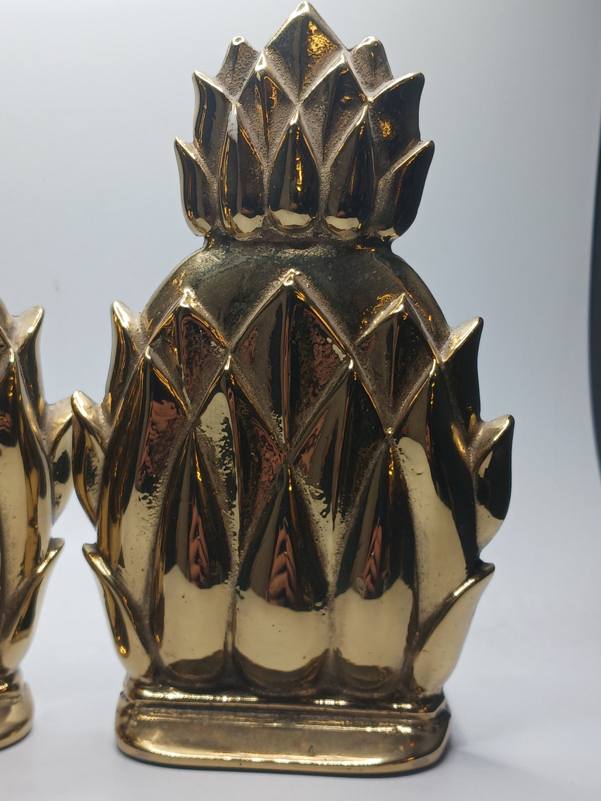 Vtg. Solid Brass Pineapple Bookends