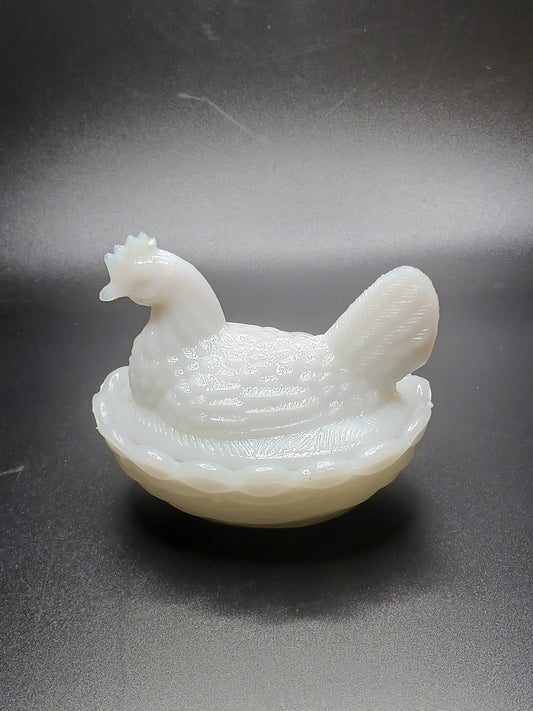 Glass, White Hen on Nest