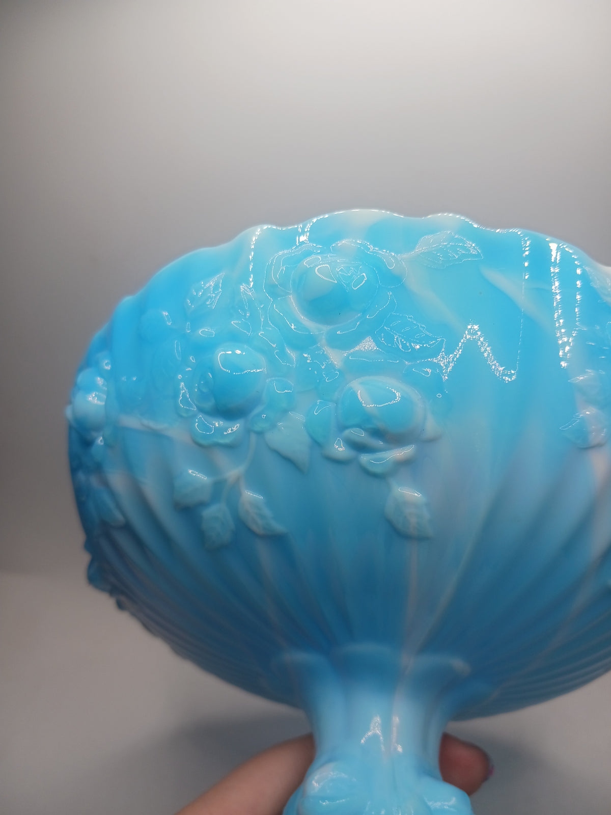 Fenton Glass Cabbage Rose Compote