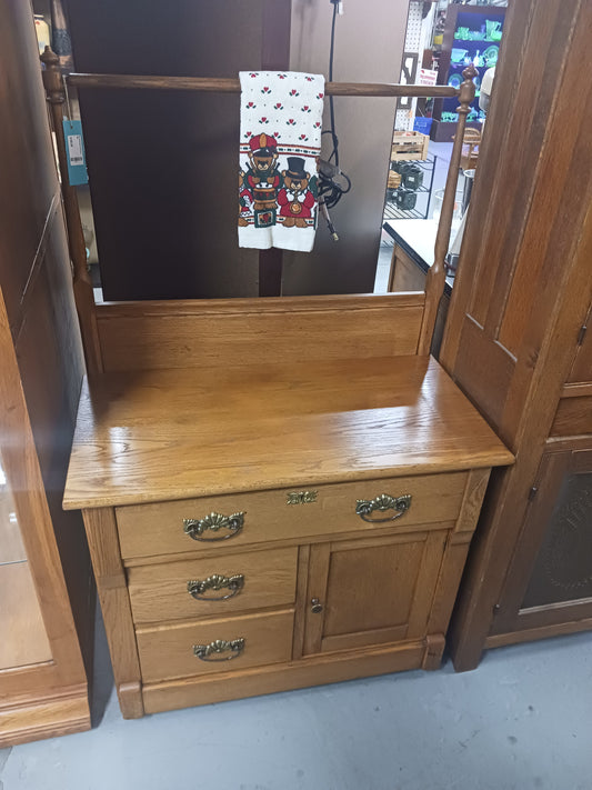 Oak Washstand W/Towel Bar