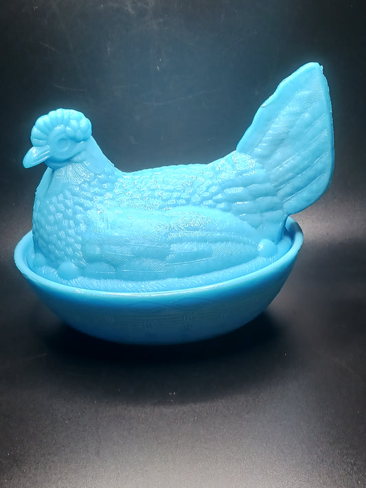 Glass, Lt. Blue Hen on Nest