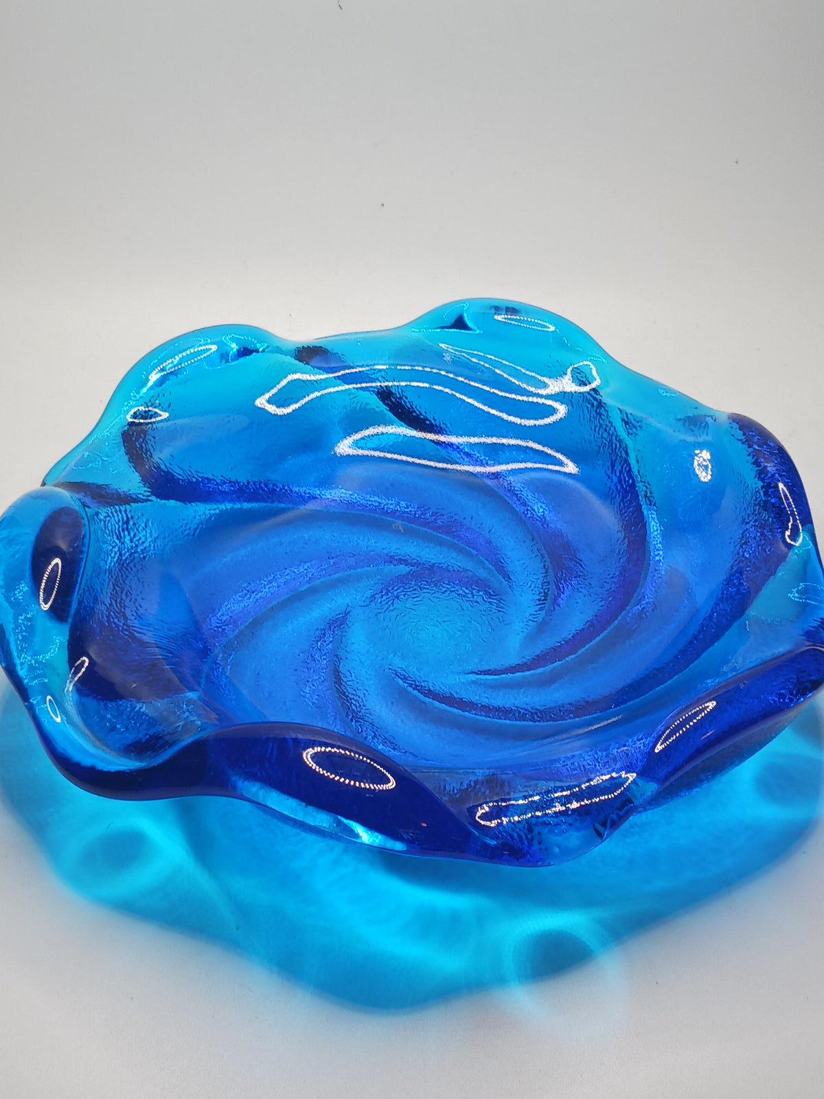 Blue Art Glass Rose Dish