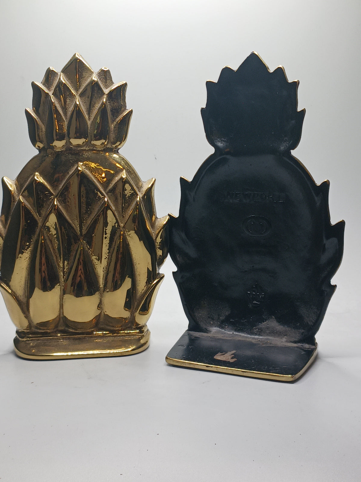 Vtg. Solid Brass Pineapple Bookends
