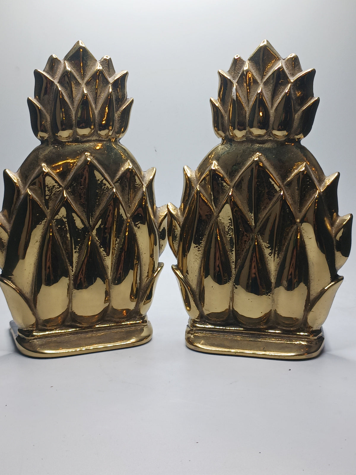 Vtg. Solid Brass Pineapple Bookends