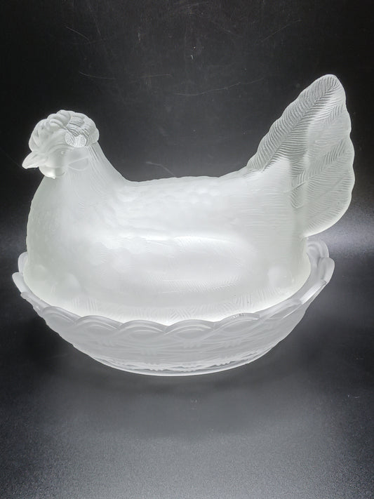 Glass, Frosted Hen on Nest