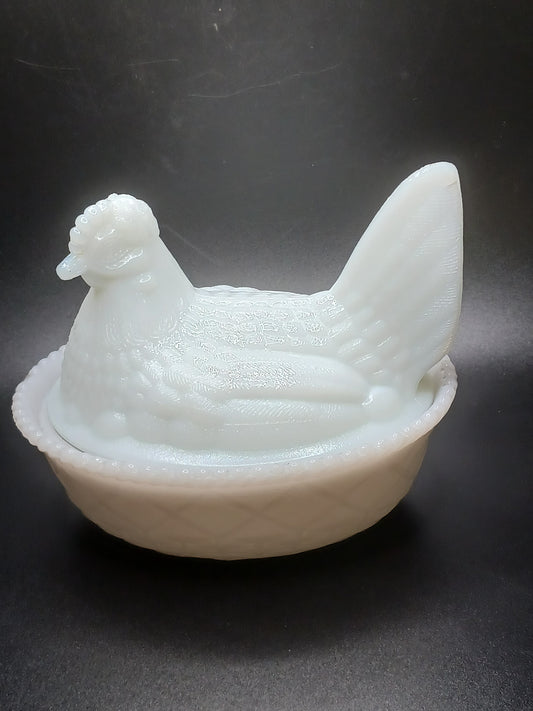 Glass, White Hen on Nest