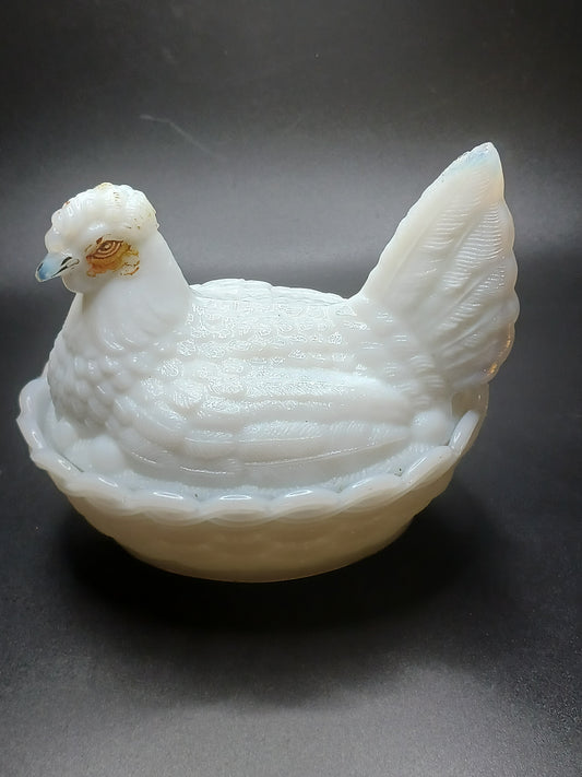 Glass, White Hen on Nest